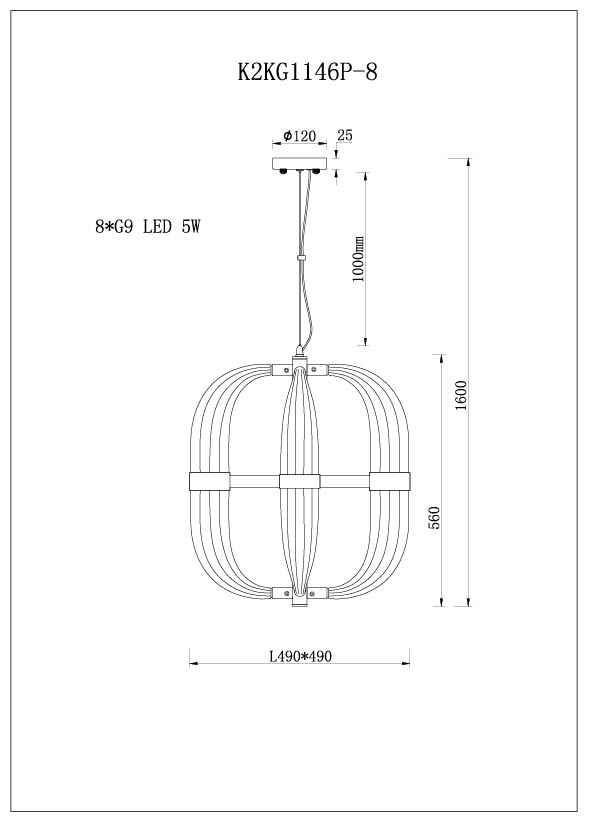 K2KG1146P-8 Светильник потолочный L48*W48*H60см