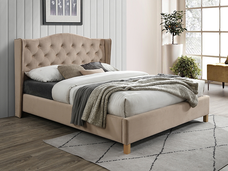 Кровать ASPEN VELVET BLUVEL 28 (бежевый/дуб) 160/200