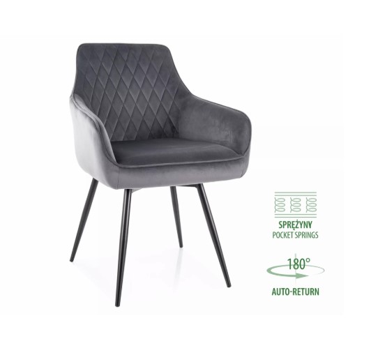 Стул MARLO Velvet Bluvel 14 серый/черный, поворотный