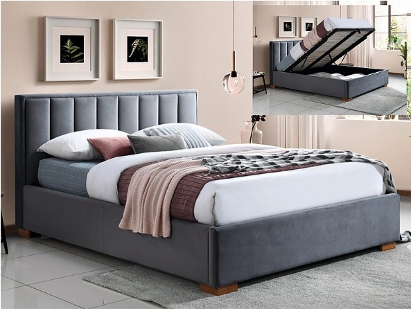 Кровать  MARANI Velvet Bluvel 14 160/200 (серый/дуб)