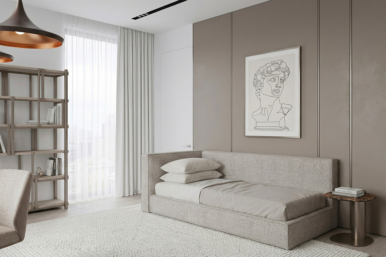 Кровать детская угловая Руна(Runa)-80 с мех шенилл серая Seppia-Ser 114*215*80см