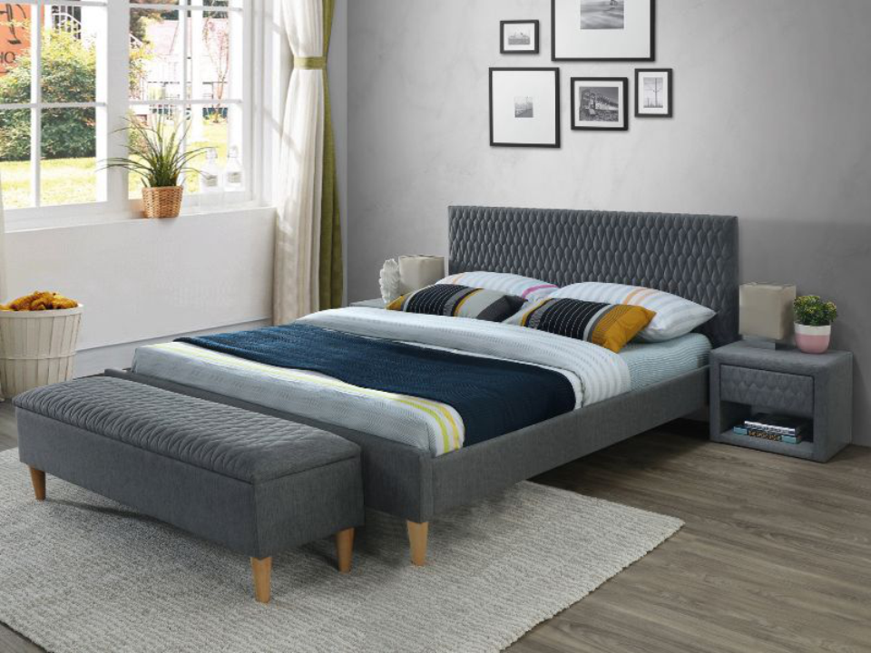 Кровать AZURRO VELVET BLUVEL 14 (серый/дуб) 140/200