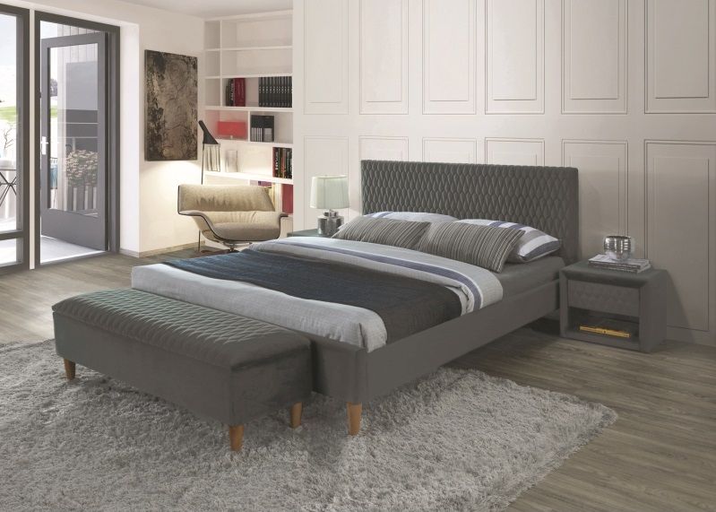 Кровать AZURRO Velvet Bluvel 14 серый/дуб 160/200