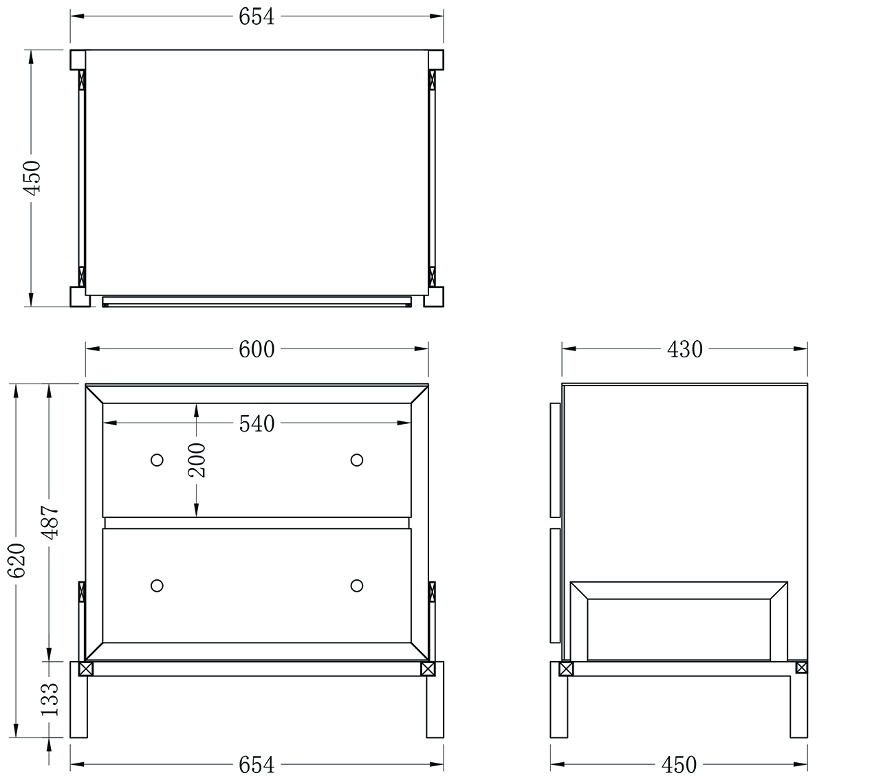 KFG170 Тумба зеркальная 2 ящика 65*45*62см