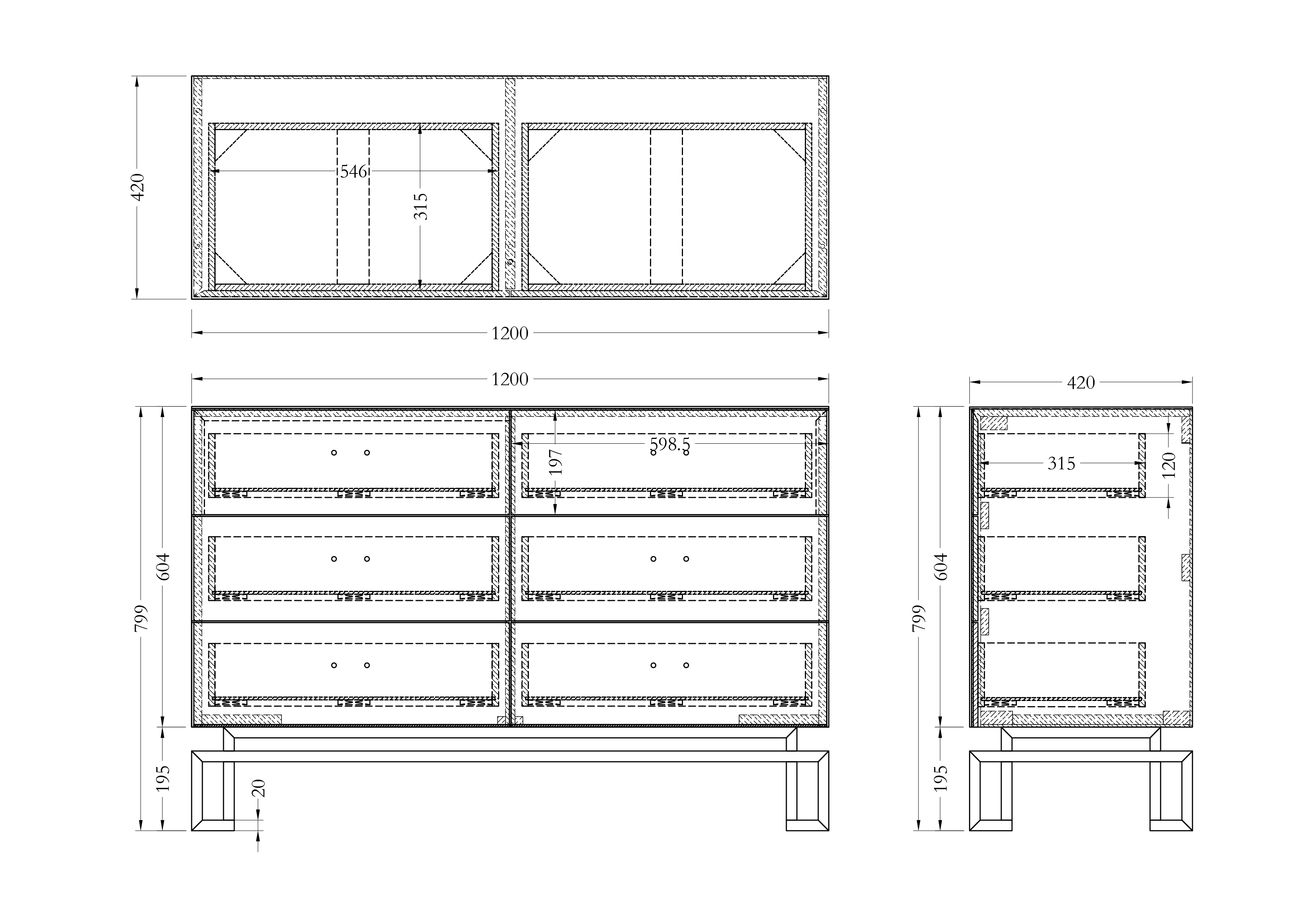KFG057 Комод черный 6 ящиков 120*42*82см