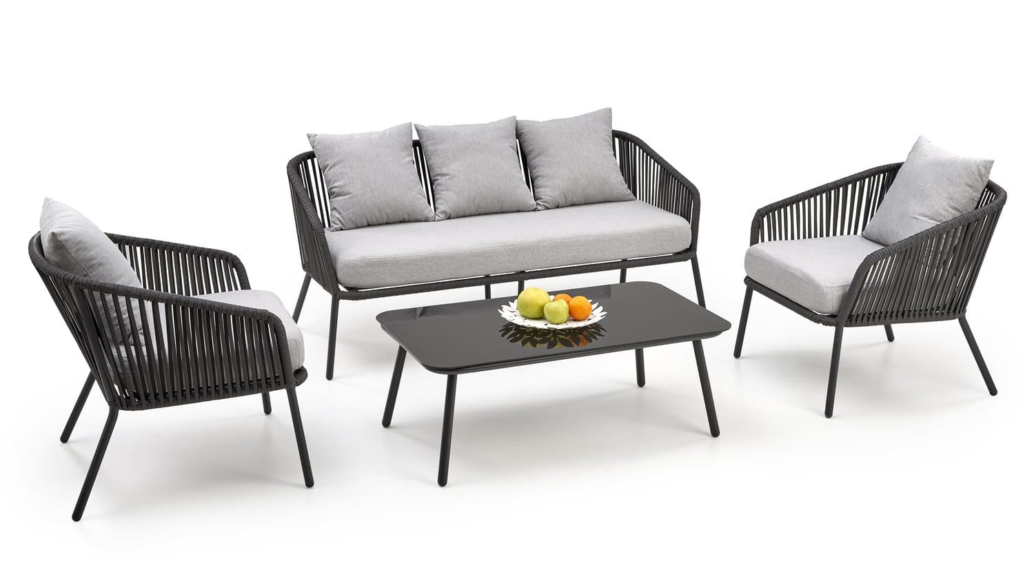 Комплект ROCCA диван + 2 кресла + стол (темно-серый/светло-серый)