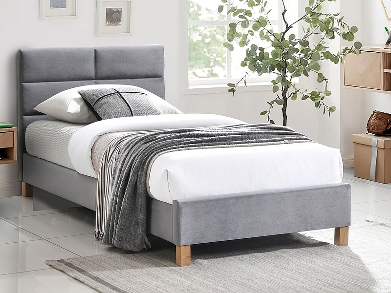 Кровать  SIERRA Velvet tap. 150 серый/дуб, 90/200