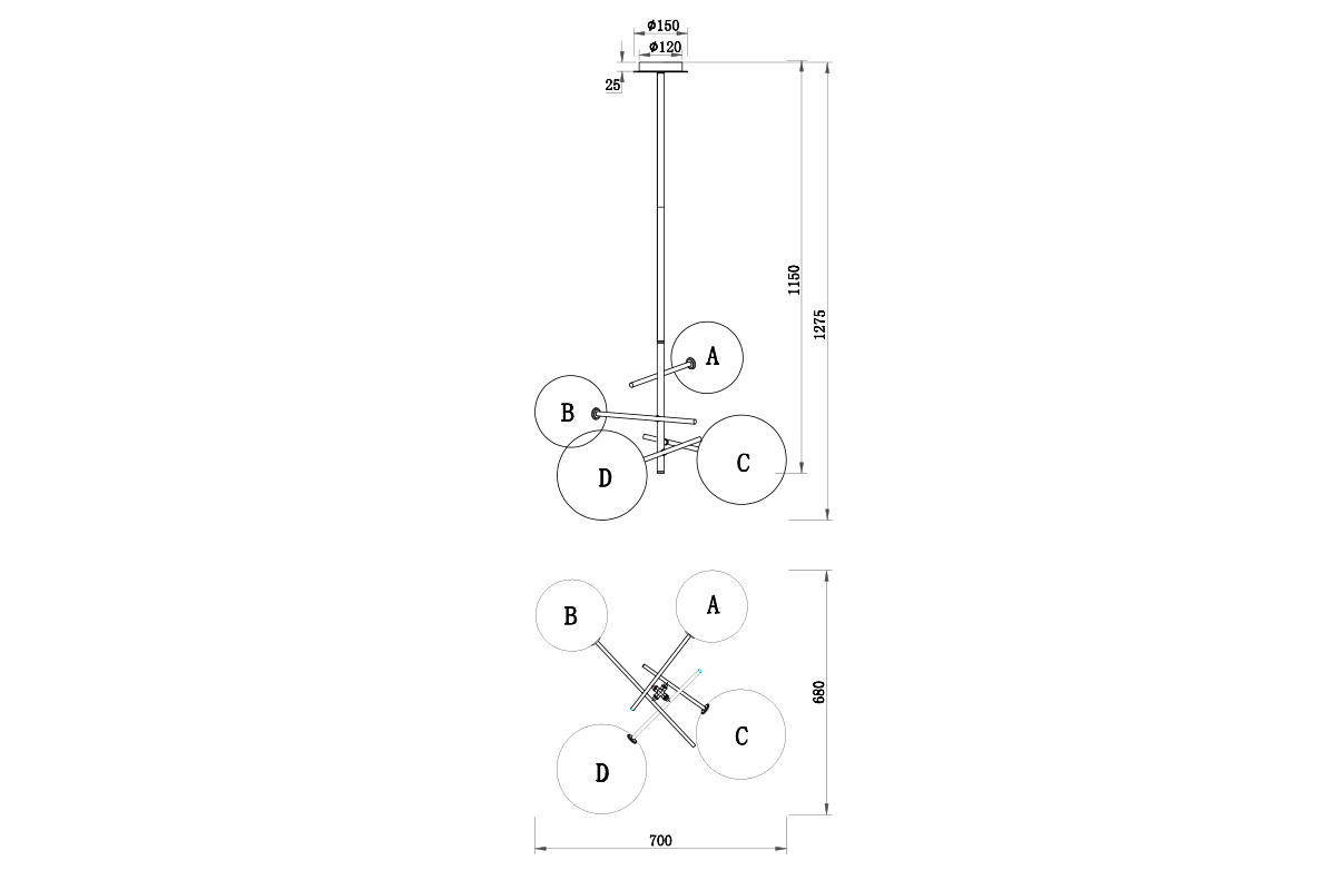 20MD2321-4G  Светильник потолочный 70*68*70см