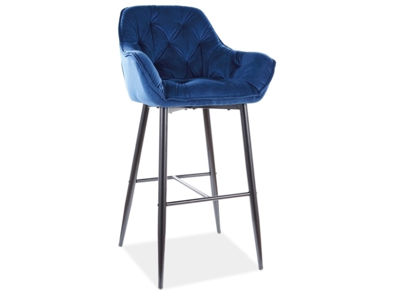 Барный стул CHERRY H-1 VELVET (темно-синий/черный)