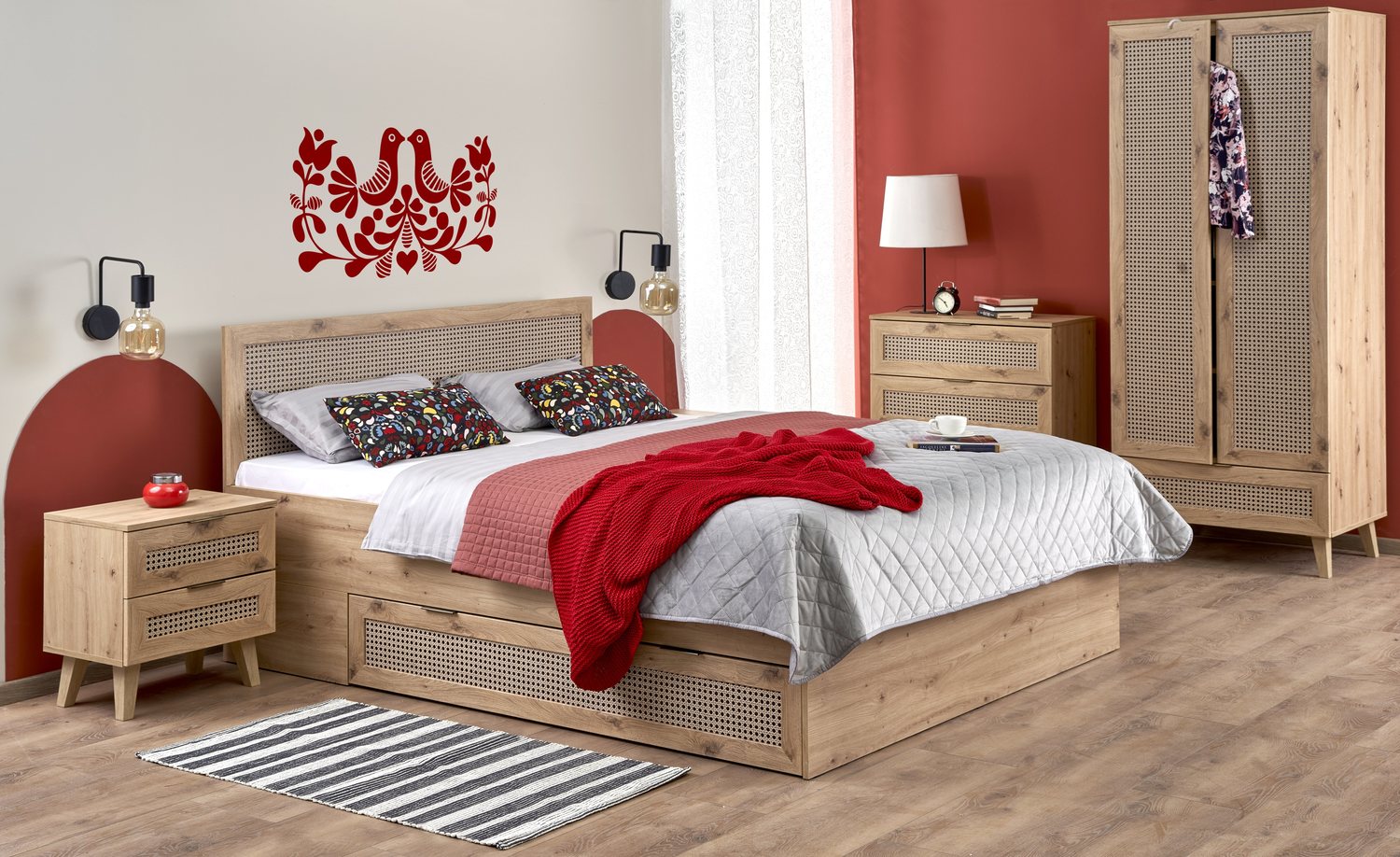 Кровать BORNEO LOZ-160 дуб артизан/черный, 160/200