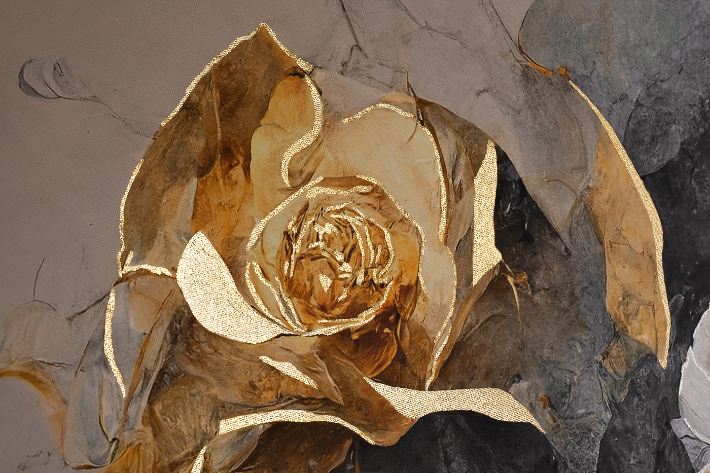 89VOR-GOLDEN ROSE Холст "Золотая роза" 100х100 см, багет пластик (латунь), золотая поталь