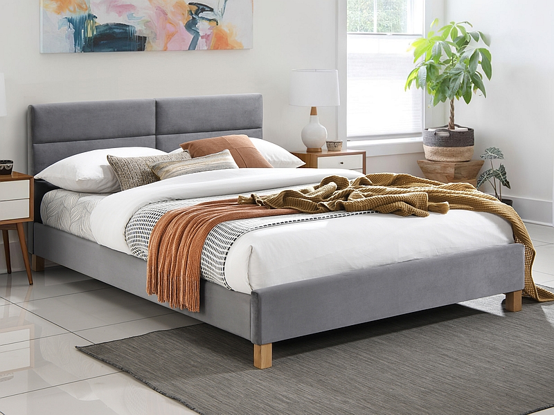 Кровать SIERRA Velvet tap. 150 серый/дуб, 140/200