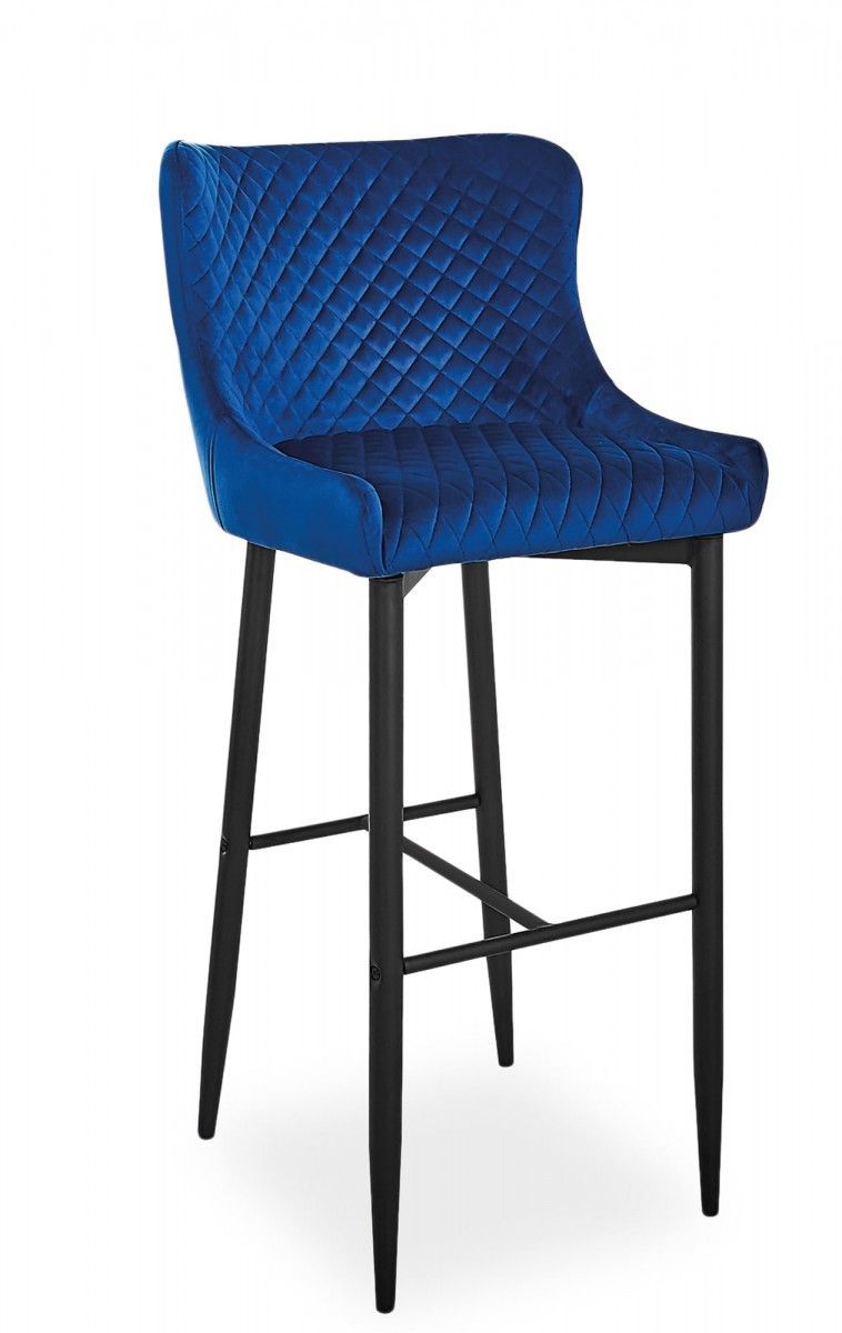 Барный стул COLIN B VELVET H-1 (темно-синий/черный мат)