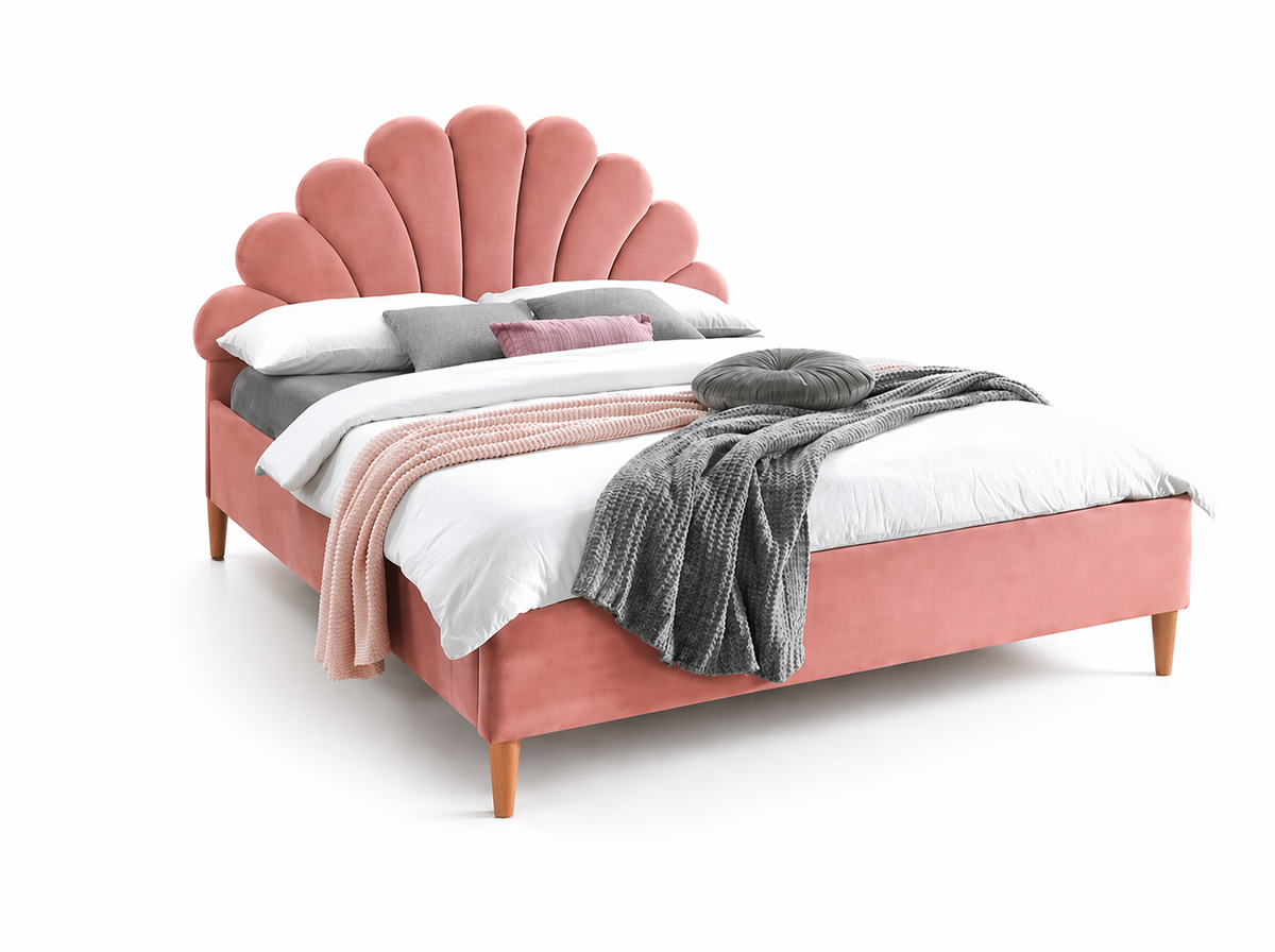 Кровать SANTANA Velvet Bluvel 52 античный розовый/дуб 160/200