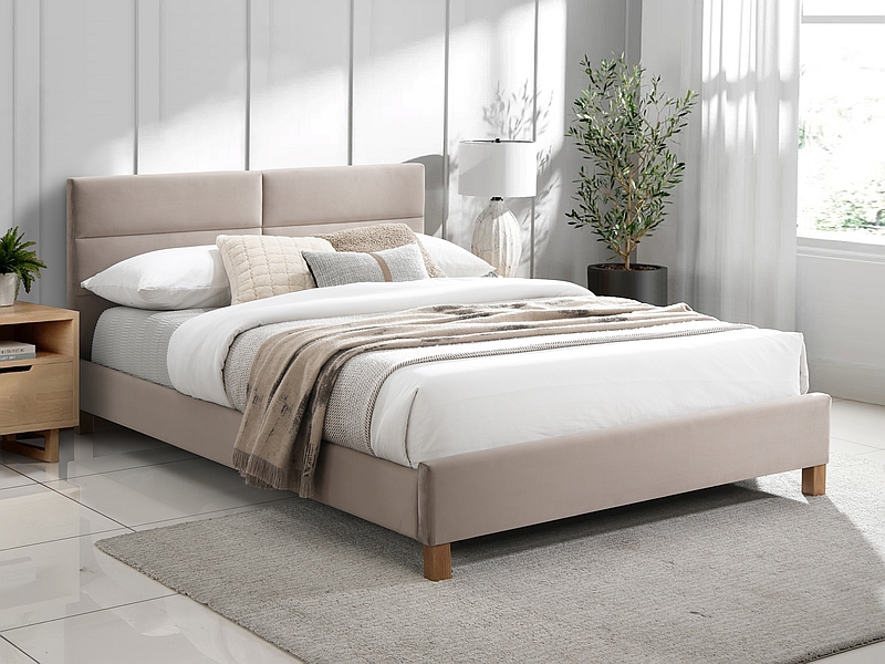 Кровать SIERRA Velvet Bluvel 28 (бежевый/дуб) 140/200