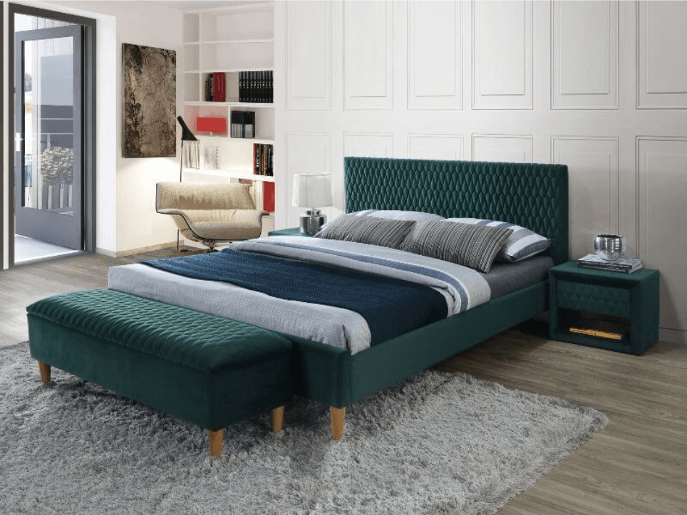 Кровать AZURRO VELVET BLUVEL 78 (зеленый/дуб) 180/200