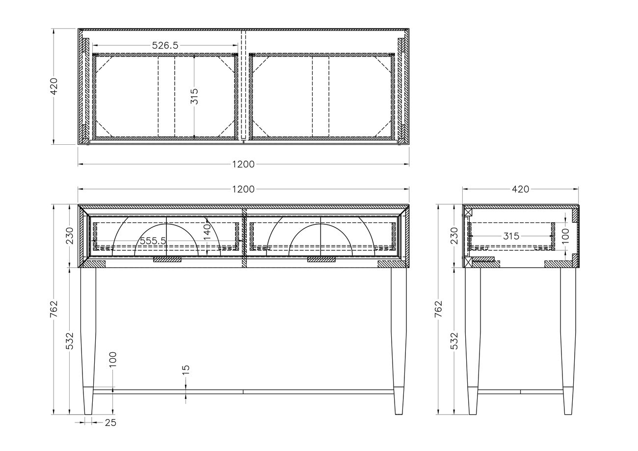 KFG122 Консоль 2 ящика зеркало двухцветное 120*42*75см