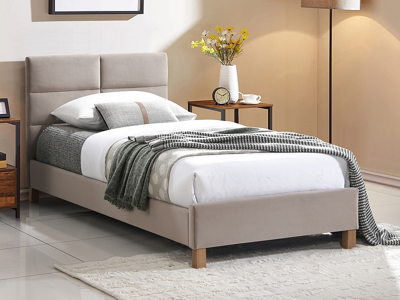 Кровать SIERRA Velvet Bluvel 28 (бежевый/дуб) 90/200