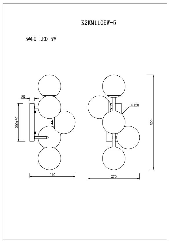 K2KM1105W-5 Бра L27*W24*H50см